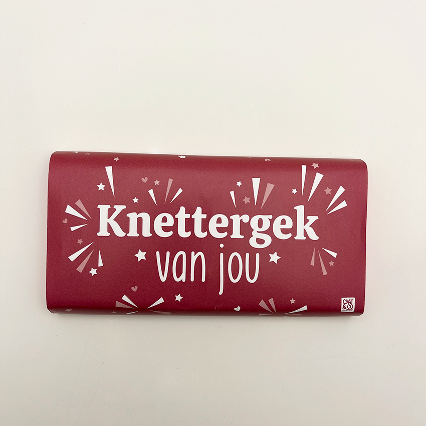 chocoladereep met wikkel, knettergek van jou